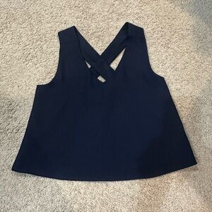 💚Club Monaco Dark Blue Cross-Back Tank Top Sleeveless V-Neck